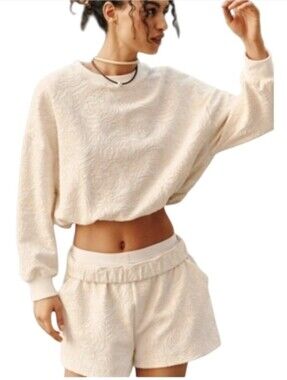 Daily Practice ($230) Textured Bubble Sweatshirt Shorts Set Anthropologie NWT